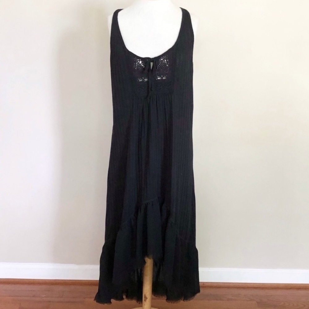 Denim & Supply Ralph Lauren Pointelle Knit Boho High Low Midi Dress Black M